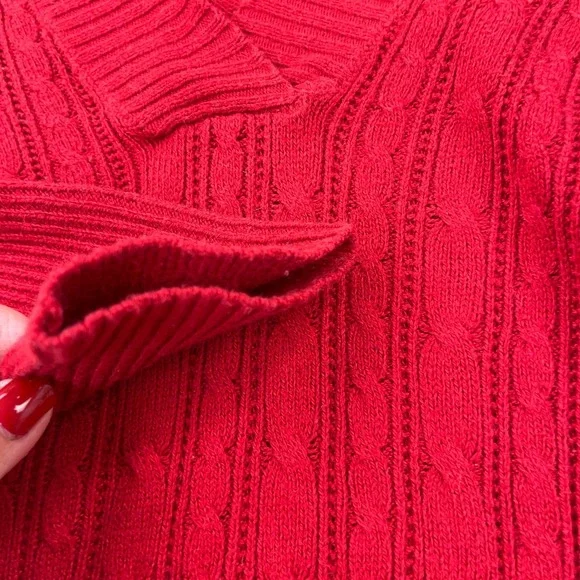 Vintage Y2K American Eagle Sweater Women Medium Red Cable Knit Babydoll Bella - Picture 4 of 11